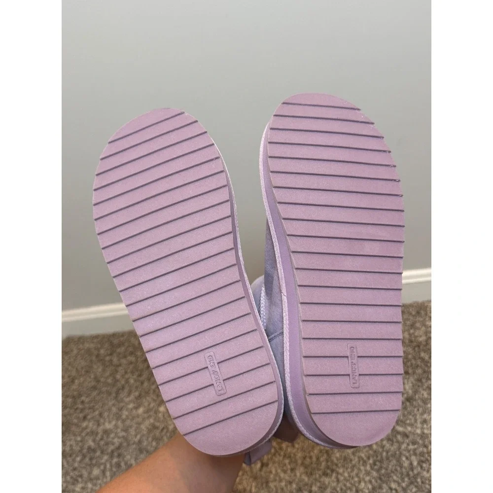NWT Lands End Girls 3 Suede Shearling Slip On Boots Cozy Winter Purple Lilac